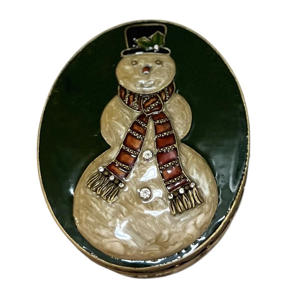 Snowman Enamel Trinket Box – Jeweled Holiday Keepsake